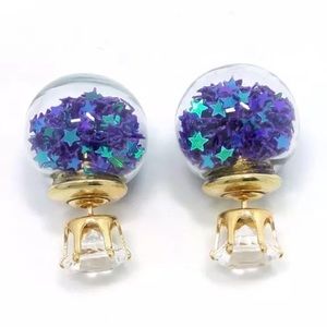 Double Stud Purple Star Confetti Crystal Earrings